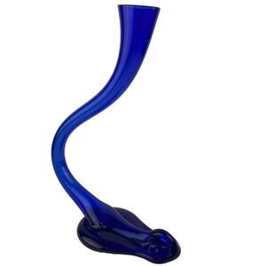 Vintage Handblown Cobalt Blue Glass Bud Vase Curved Cobra Snake Felina?